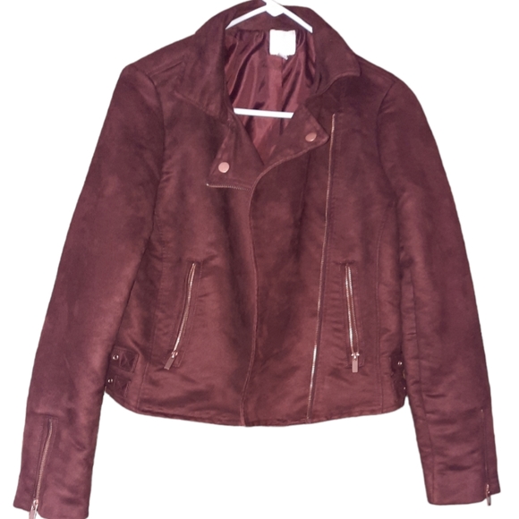 LC Lauren Conrad Lined Cropped Blazer Moto Jacket Pockets Buckled Waist Size 10 - Picture 2 of 8